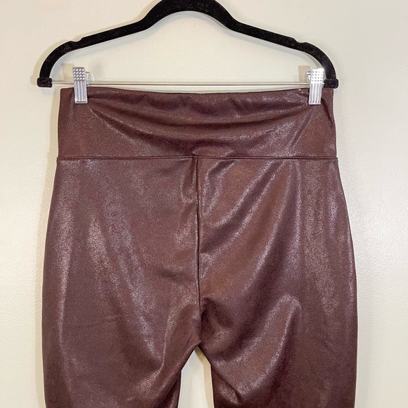 Assets by Spanx Women's Burgundy Leather Stretchable High-Rise Leggings Size XL - Picture 9 of 10